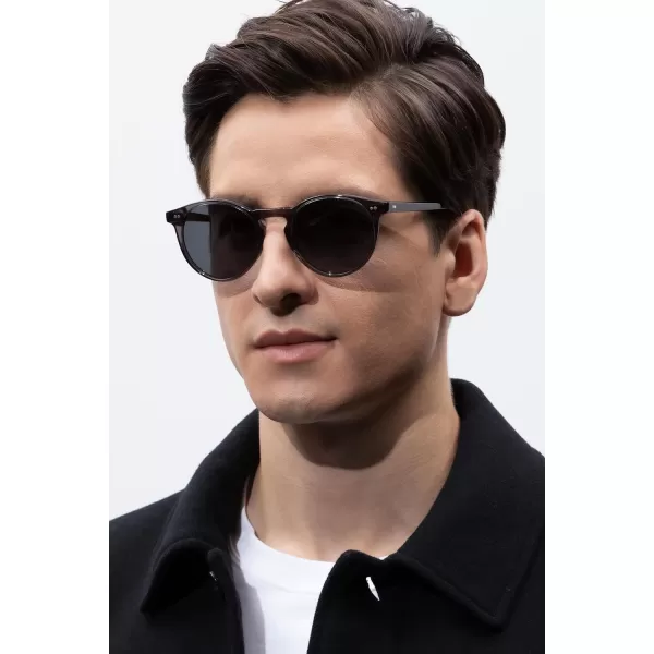 CARFIA Round Acetate Mens Sunglasses Polarized UV Protection Classic Retro Sun Glasses CA5289L4 Grey Frame Grey Lens