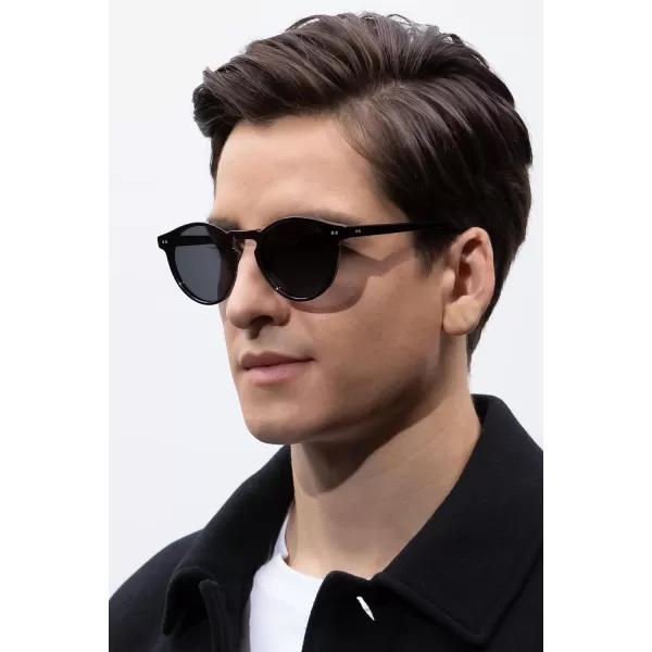 CARFIA Round Acetate Mens Sunglasses Polarized UV Protection Classic Retro Sun Glasses CA5289L5 Black Frame Grey Lens