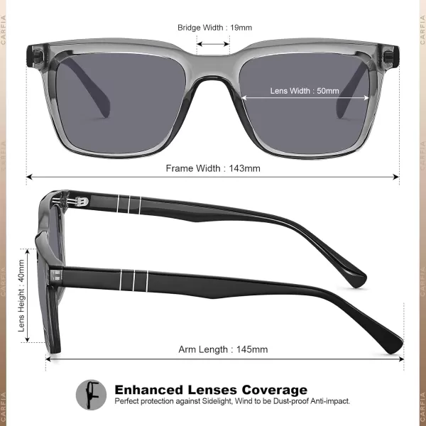 CARFIA Small Square Polarized Sunglasses for Men UV400 Protection Lightweight Retro Shades Driving Glasses1transparent Gray Frame Gray Lens