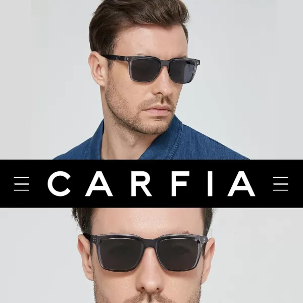 CARFIA Small Square Polarized Sunglasses for Men UV400 Protection Lightweight Retro Shades Driving Glasses1transparent Gray Frame Gray Lens