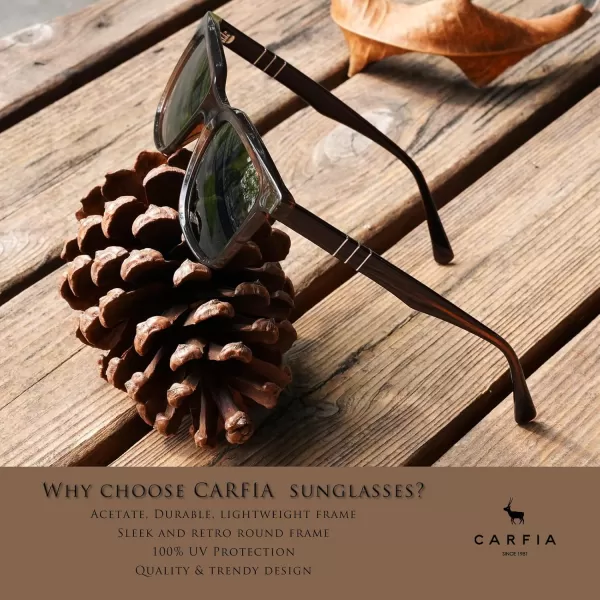 CARFIA Small Square Polarized Sunglasses for Men UV400 Protection Lightweight Retro Shades Driving Glasses2brown Frame Green Lens