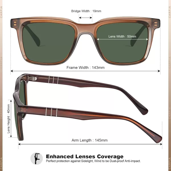 CARFIA Small Square Polarized Sunglasses for Men UV400 Protection Lightweight Retro Shades Driving Glasses2brown Frame Green Lens