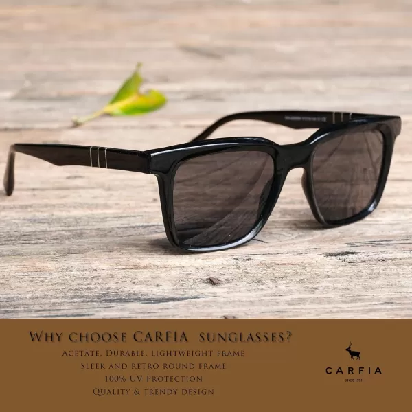 CARFIA Small Square Polarized Sunglasses for Men UV400 Protection Lightweight Retro Shades Driving Glasses3black Frame Gray Lenses