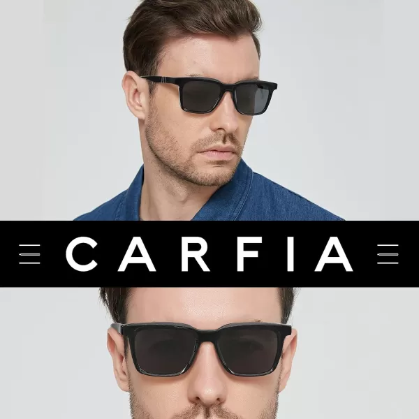 CARFIA Small Square Polarized Sunglasses for Men UV400 Protection Lightweight Retro Shades Driving Glasses3black Frame Gray Lenses