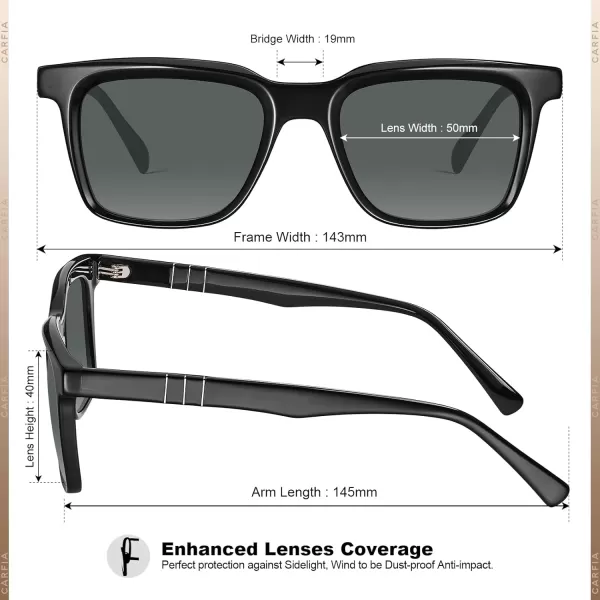 CARFIA Small Square Polarized Sunglasses for Men UV400 Protection Lightweight Retro Shades Driving Glasses3black Frame Gray Lenses