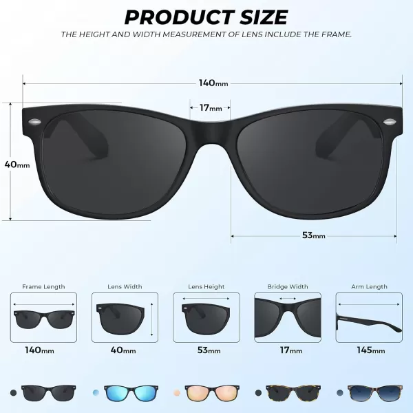 CARFIA Square Polarized Sunglasses for Men Women UV Protection Classic Retro Vintage TR90 Frame Outdoor Driving Sun GlassesBlack Frame Black Lens