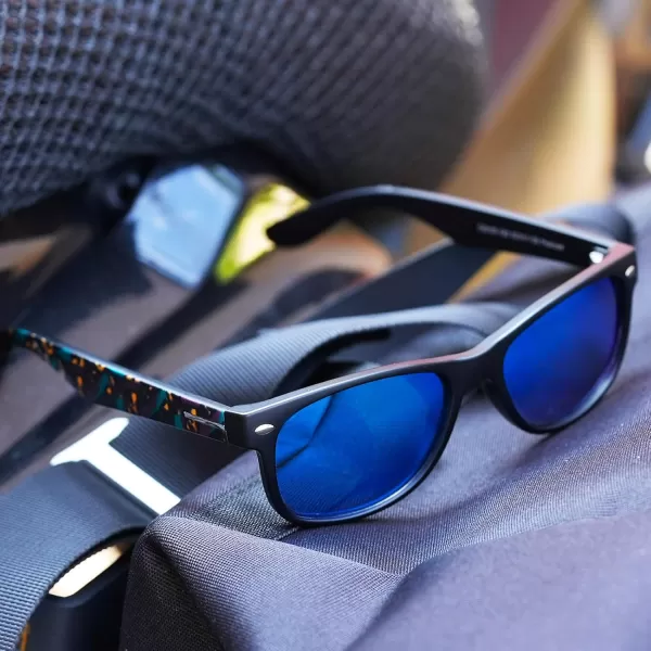 CARFIA Square Polarized Sunglasses for Men Women UV Protection Classic Retro Vintage TR90 Frame Outdoor Driving Sun GlassesBlack Frame Blue Lens