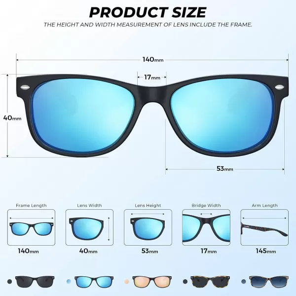 CARFIA Square Polarized Sunglasses for Men Women UV Protection Classic Retro Vintage TR90 Frame Outdoor Driving Sun GlassesBlack Frame Blue Lens