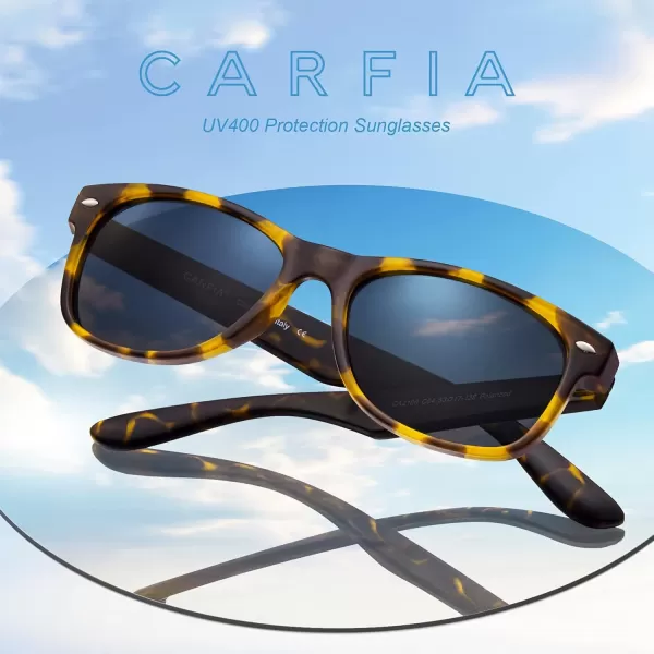 CARFIA Square Polarized Sunglasses for Men Women UV Protection Classic Retro Vintage TR90 Frame Outdoor Driving Sun GlassesTortoise Frame Black Lens