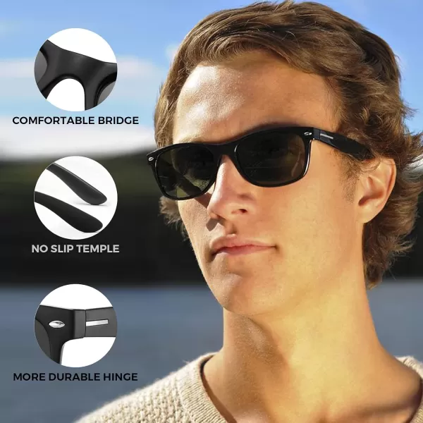 CARFIA Square Polarized Sunglasses for Men Women UV Protection Classic Retro Vintage TR90 Frame Outdoor Driving Sun GlassesTortoise Frame Black Lens