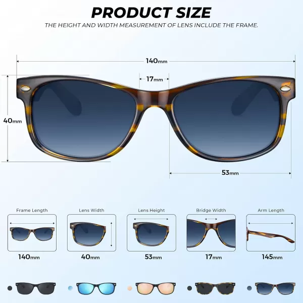 CARFIA Square Polarized Sunglasses for Men Women UV Protection Classic Retro Vintage TR90 Frame Outdoor Driving Sun GlassesTortoise Frame Grey Lens