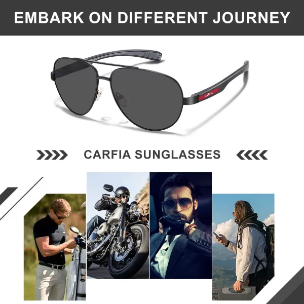 CARFIA Trendy Pilot Polarized Sunglasses for Men UV400 Lenses Lightweight TR90 Outdoor Eyewear CA53911black Frame Grey Lens
