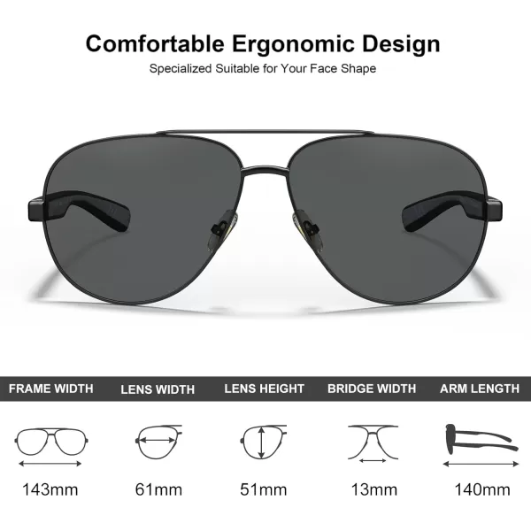 CARFIA Trendy Pilot Polarized Sunglasses for Men UV400 Lenses Lightweight TR90 Outdoor Eyewear CA53911black Frame Grey Lens