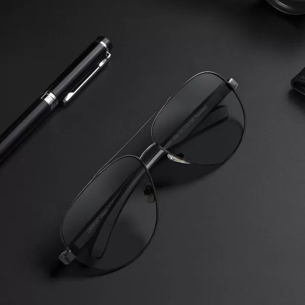 CARFIA Trendy Pilot Polarized Sunglasses for Men UV400 Lenses Lightweight TR90 Outdoor Eyewear CA53911black Frame Grey Lens