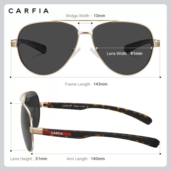 CARFIA Trendy Pilot Polarized Sunglasses for Men UV400 Lenses Lightweight TR90 Outdoor Eyewear CA53912tortoise Frame Grey Lens 1