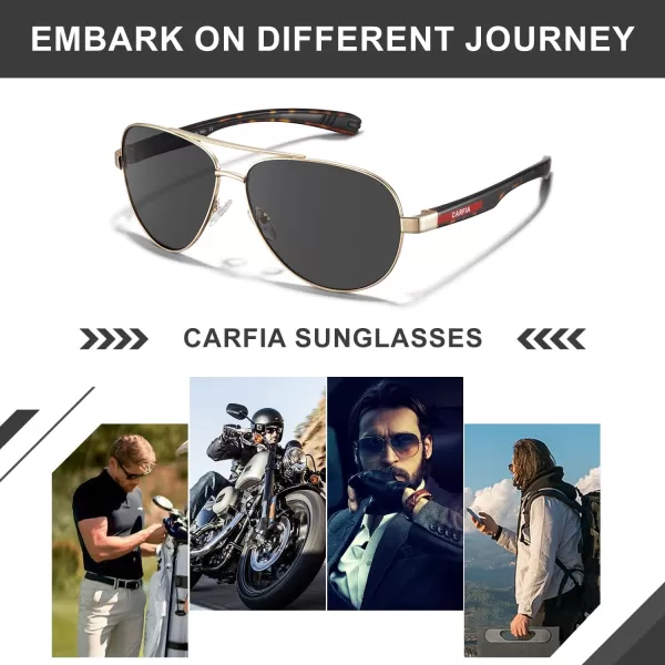 CARFIA Trendy Pilot Polarized Sunglasses for Men UV400 Lenses Lightweight TR90 Outdoor Eyewear CA53912tortoise Frame Grey Lens 1