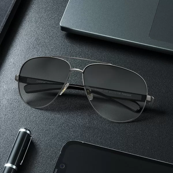 CARFIA Trendy Pilot Polarized Sunglasses for Men UV400 Lenses Lightweight TR90 Outdoor Eyewear CA53913black Frame Gradient Grey Lens