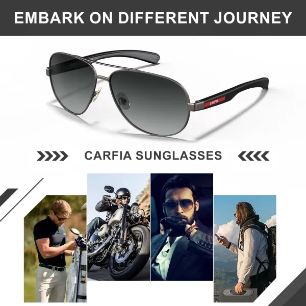 CARFIA Trendy Pilot Polarized Sunglasses for Men UV400 Lenses Lightweight TR90 Outdoor Eyewear CA53913black Frame Gradient Grey Lens