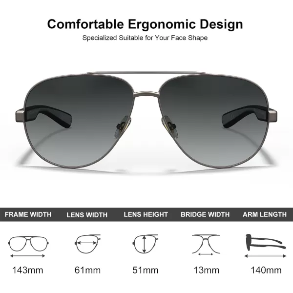 CARFIA Trendy Pilot Polarized Sunglasses for Men UV400 Lenses Lightweight TR90 Outdoor Eyewear CA53913black Frame Gradient Grey Lens