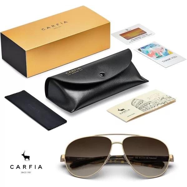 CARFIA Trendy Pilot Polarized Sunglasses for Men UV400 Lenses Lightweight TR90 Outdoor Eyewear CA53914tortoise Frame Gradient Brown Lens 1