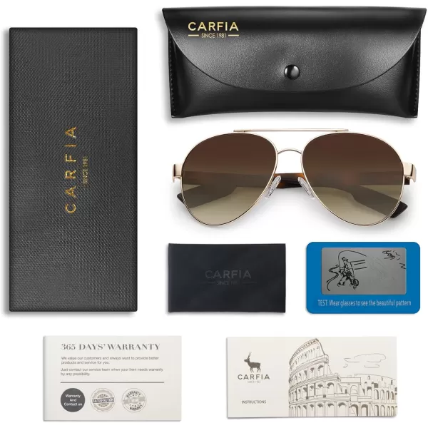 CARFIA Wide Temples Pilot Sunglasses for Men Polarized UV400 Protection Classic Trendy Style Eyewear CA53781 Gold Frame  Gradient Brown Lens