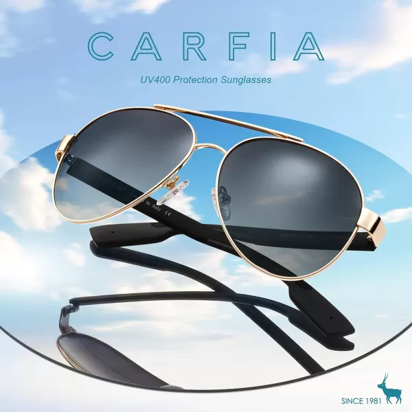 CARFIA Wide Temples Pilot Sunglasses for Men Polarized UV400 Protection Classic Trendy Style Eyewear CA53782 Gold Frame  Gradient Grey Lens