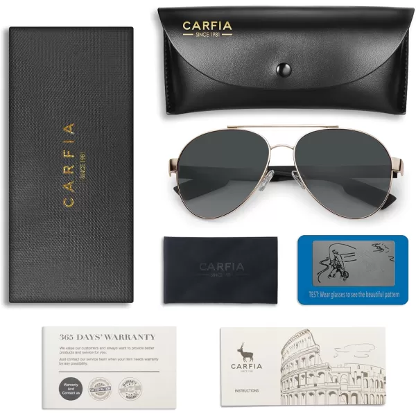 CARFIA Wide Temples Pilot Sunglasses for Men Polarized UV400 Protection Classic Trendy Style Eyewear CA53782 Gold Frame  Gradient Grey Lens