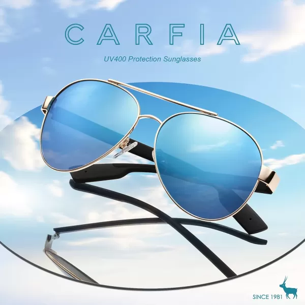 CARFIA Wide Temples Pilot Sunglasses for Men Polarized UV400 Protection Classic Trendy Style Eyewear CA53783 Gold Frame  Iceblue Mirror