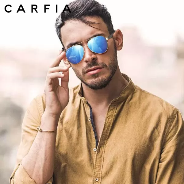 CARFIA Wide Temples Pilot Sunglasses for Men Polarized UV400 Protection Classic Trendy Style Eyewear CA53783 Gold Frame  Iceblue Mirror