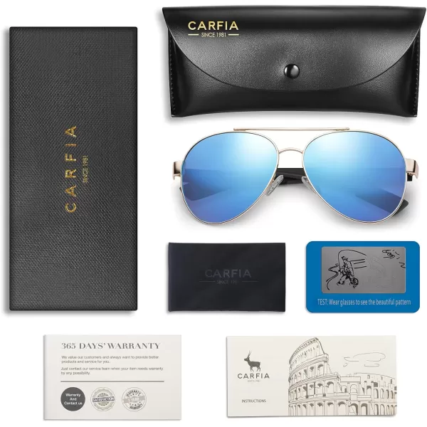 CARFIA Wide Temples Pilot Sunglasses for Men Polarized UV400 Protection Classic Trendy Style Eyewear CA53783 Gold Frame  Iceblue Mirror