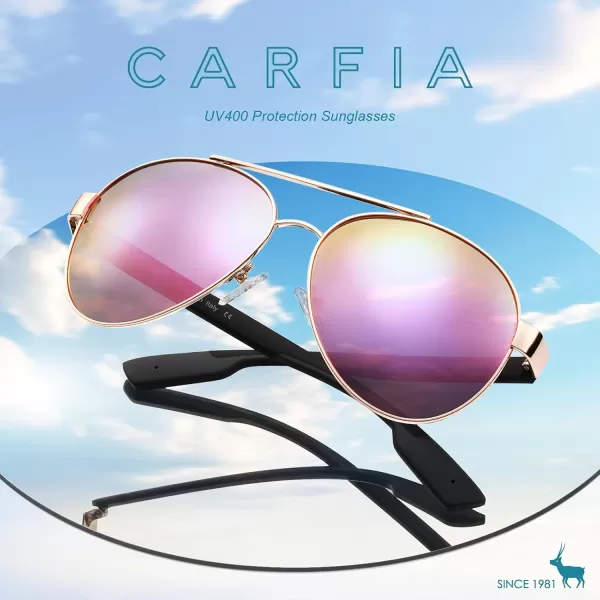 CARFIA Wide Temples Pilot Sunglasses for Men Polarized UV400 Protection Classic Trendy Style Eyewear CA53784 Gold Frame  Pink  Purple Mirror
