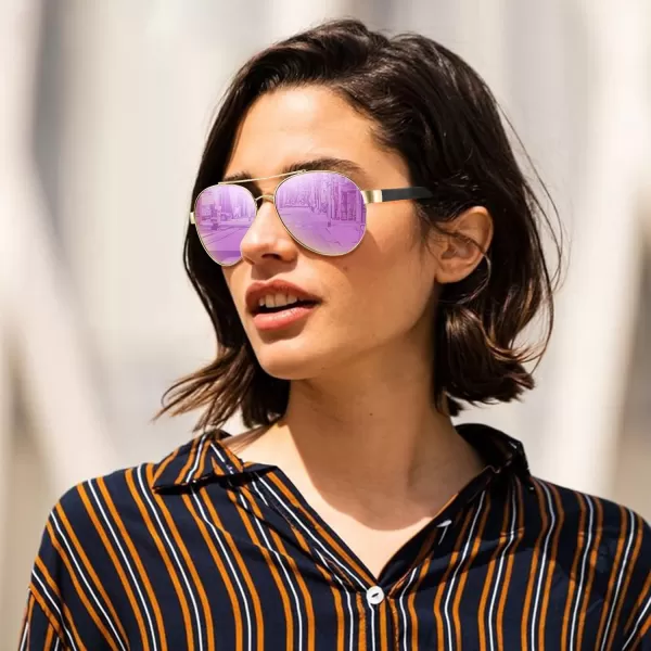 CARFIA Wide Temples Pilot Sunglasses for Men Polarized UV400 Protection Classic Trendy Style Eyewear CA53784 Gold Frame  Pink  Purple Mirror