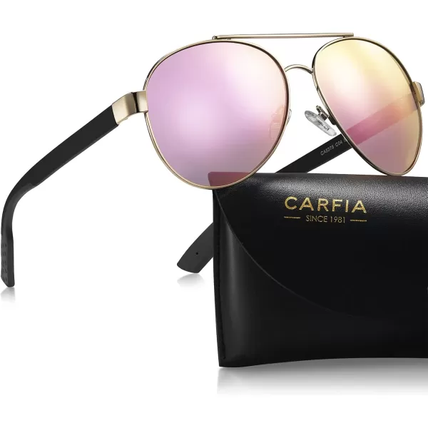 CARFIA Wide Temples Pilot Sunglasses for Men Polarized UV400 Protection Classic Trendy Style Eyewear CA53784 Gold Frame  Pink  Purple Mirror