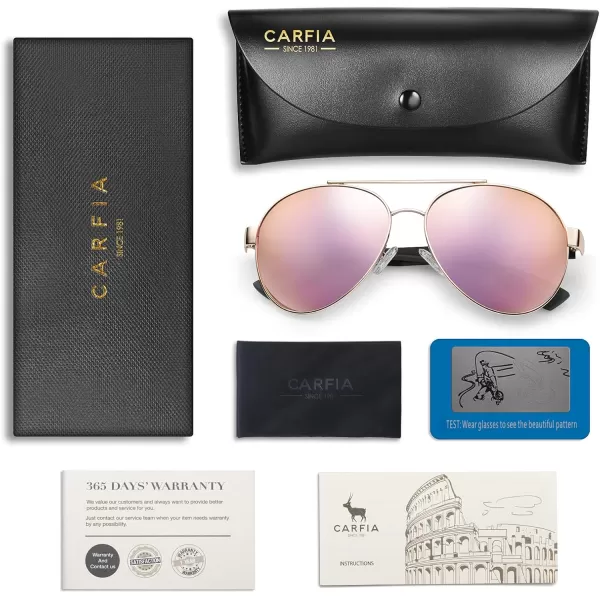 CARFIA Wide Temples Pilot Sunglasses for Men Polarized UV400 Protection Classic Trendy Style Eyewear CA53784 Gold Frame  Pink  Purple Mirror