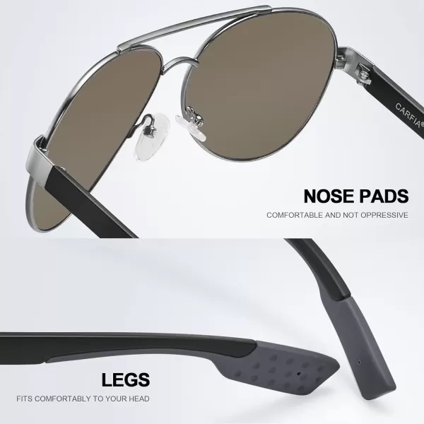 CARFIA Wide Temples Pilot Sunglasses for Men Polarized UV400 Protection Classic Trendy Style Eyewear CA53786 Grey Frame  Optical Palladium Blue Mirror