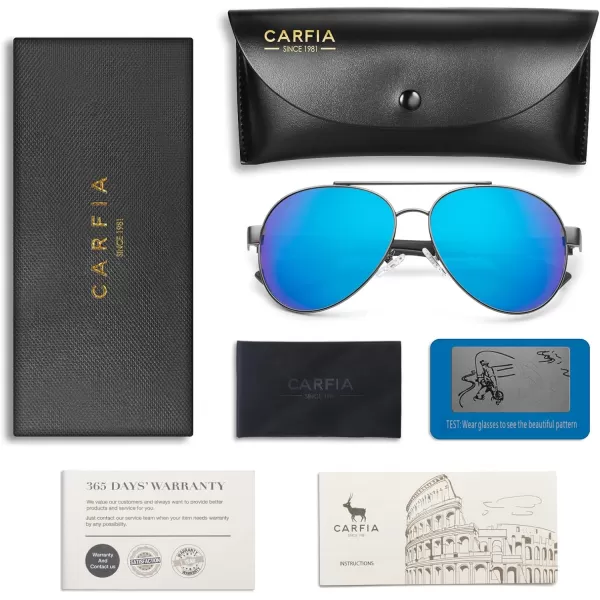 CARFIA Wide Temples Pilot Sunglasses for Men Polarized UV400 Protection Classic Trendy Style Eyewear CA53786 Grey Frame  Optical Palladium Blue Mirror