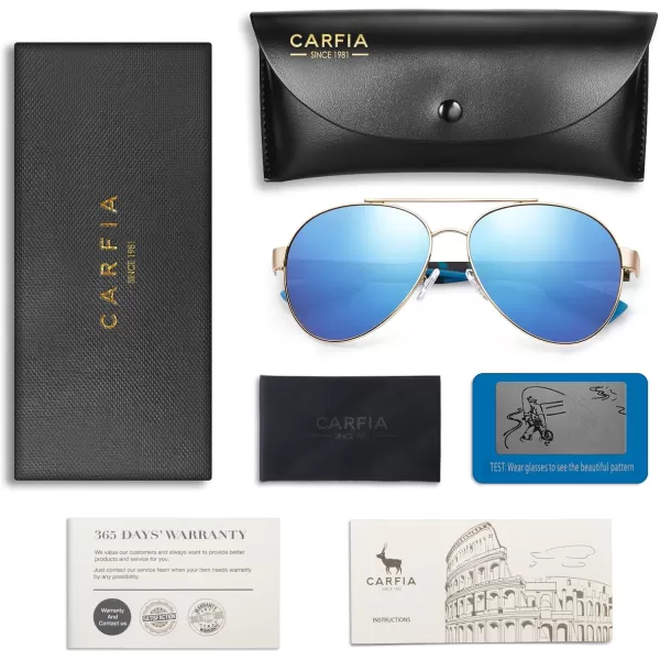 CARFIA Wide Temples Pilot Sunglasses for Men Polarized UV400 Protection Classic Trendy Style Eyewear CA53787 Golden Tortoiseshell Frame  Iceblue Mirror