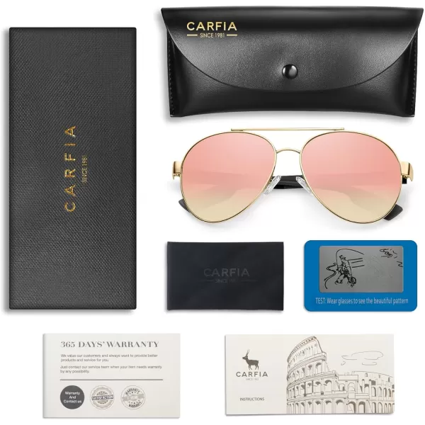 CARFIA Wide Temples Pilot Sunglasses for Men Polarized UV400 Protection Classic Trendy Style Eyewear CA53788 Gold Frame  Pink  Gold Mirror