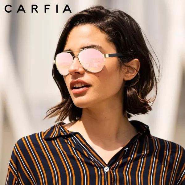CARFIA Wide Temples Pilot Sunglasses for Men Polarized UV400 Protection Classic Trendy Style Eyewear CA53788 Gold Frame  Pink  Gold Mirror