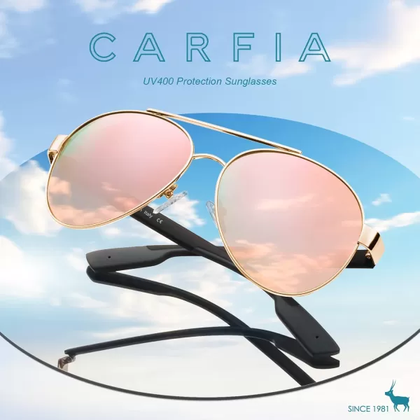 CARFIA Wide Temples Pilot Sunglasses for Men Polarized UV400 Protection Classic Trendy Style Eyewear CA53788 Gold Frame  Pink  Gold Mirror