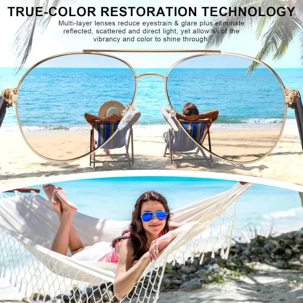 CARFIA Wide Temples Pilot Sunglasses for Men Polarized UV400 Protection Classic Trendy Style Eyewear CA53788 Gold Frame  Pink  Gold Mirror