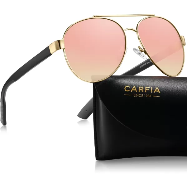 CARFIA Wide Temples Pilot Sunglasses for Men Polarized UV400 Protection Classic Trendy Style Eyewear CA53788 Gold Frame  Pink  Gold Mirror