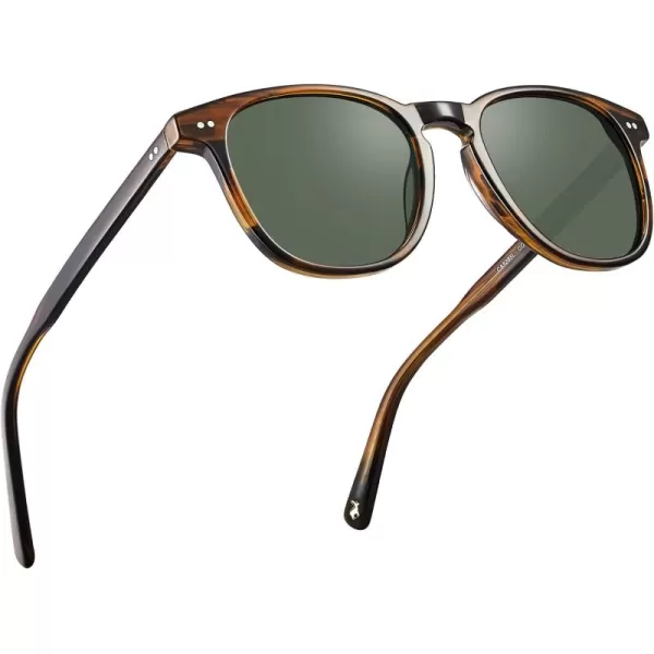 CARFIA Acetate Polarized Sunglasses for Men UV Protection HandCrafted Frame CA5285L2 Striped Frame Green Lenses