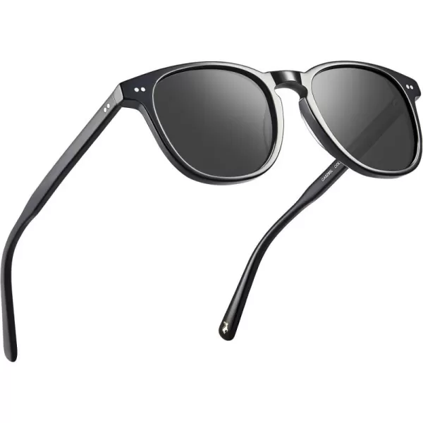CARFIA Acetate Polarized Sunglasses for Men UV Protection HandCrafted Frame CA5285L3 Black Frame Grey Lens