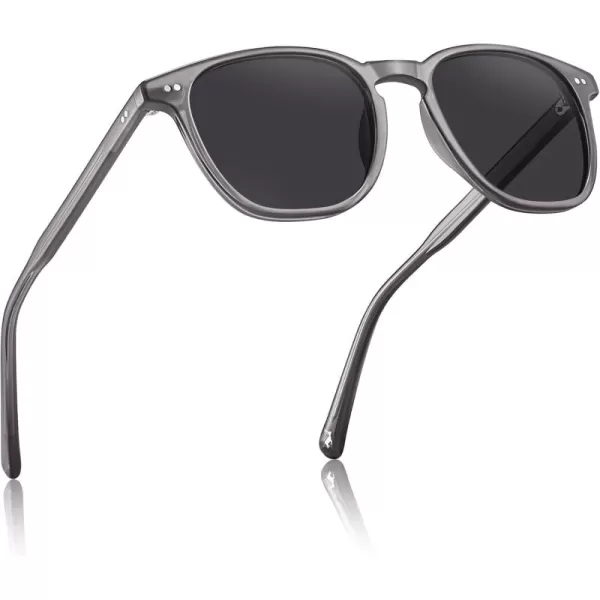 CARFIA Acetate Polarized Sunglasses for Men UV Protection HandCrafted Frame CA5285L4 Transparent Grey Frame Grey Lens