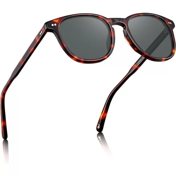 CARFIA Acetate Polarized Sunglasses for Men UV Protection HandCrafted Frame CA5285L6 New Tortoise Frame Grey Lens