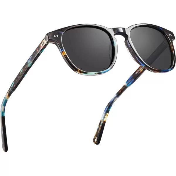 CARFIA Acetate Polarized Sunglasses for Men UV Protection HandCrafted Frame CA5285LBlue Tortoise Frame Grey Lens