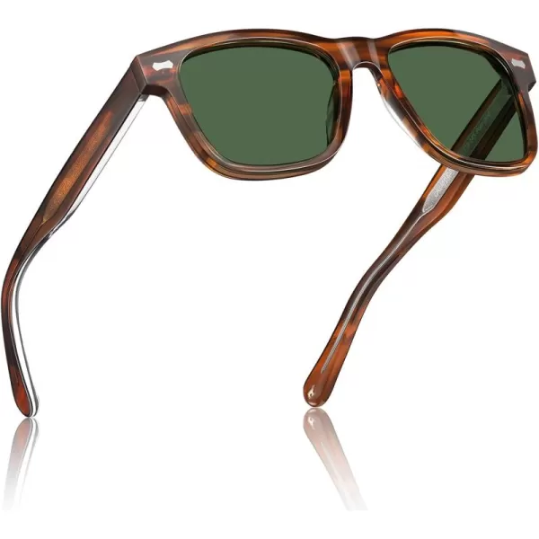 CARFIA Cool Acetate Polarized Sunglasses for Men Small Faces Trendy Retro Sun Glasses CA230121 Brown Striped Frame Green Lens