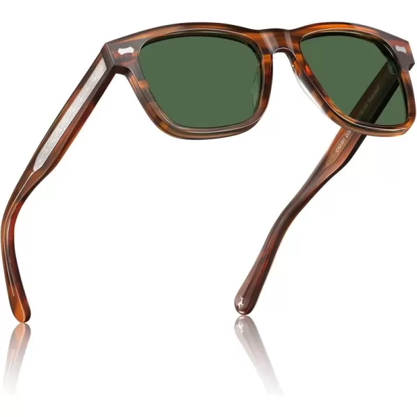 CARFIA Cool Acetate Polarized Sunglasses for Men Small Faces Trendy Retro Sun Glasses CA230122 Brown Striped Frame Green Lens