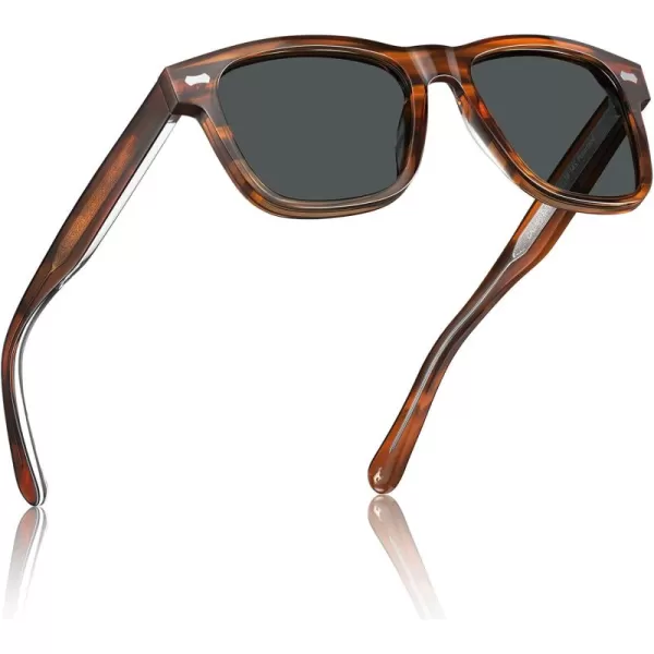 CARFIA Cool Acetate Polarized Sunglasses for Men Small Faces Trendy Retro Sun Glasses CA23013 Brown Striped Frame Grey Lens